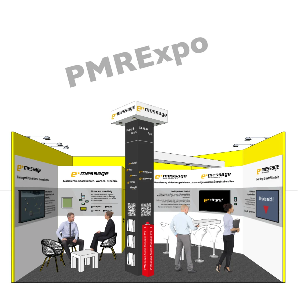 Messestandentwurf für e*Message W.I.S. Deutschland GmbH zur PMRExpo